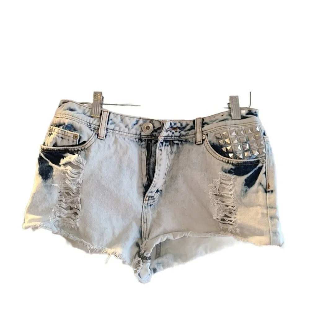 High-waisted distressed acid wash jeans,  s…